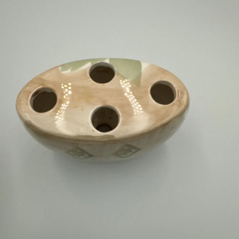 Vintage 90s Floral‎ Ceramic Toothbrush Holder Soap Dish Set Botanical Peach Sage